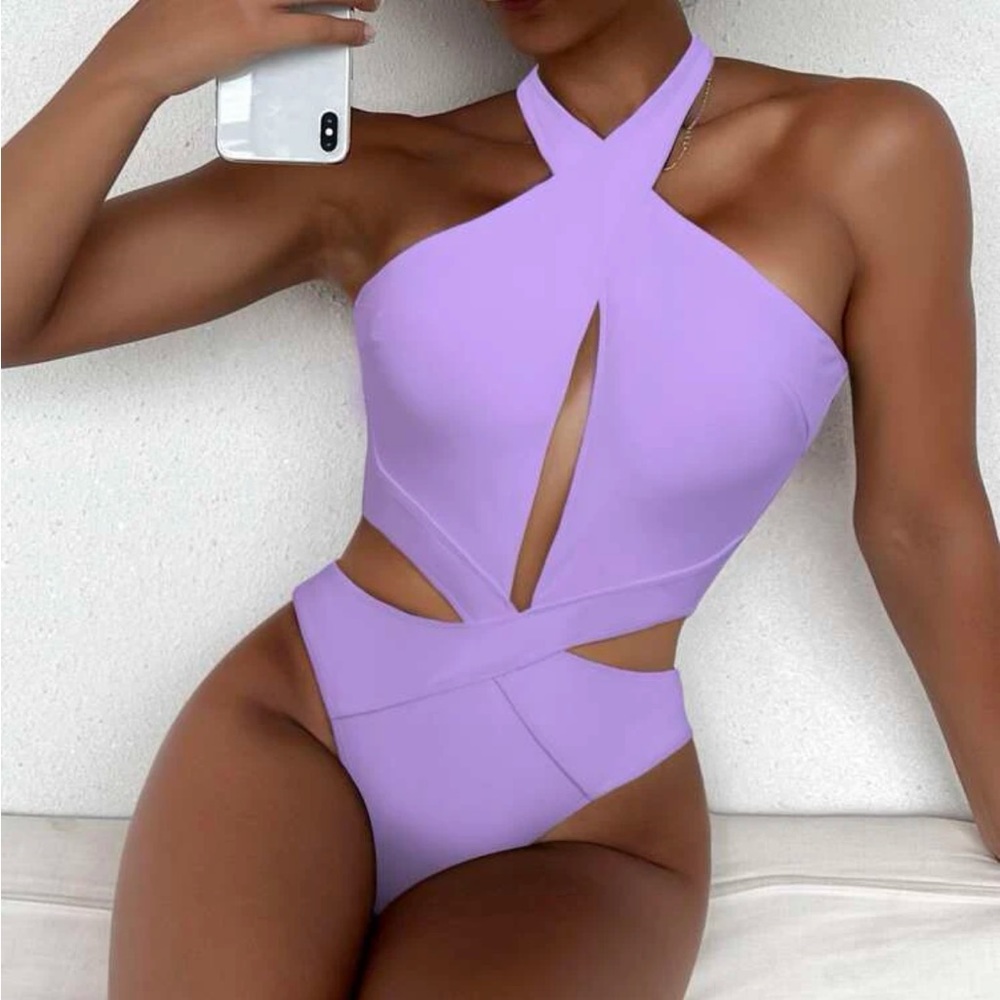 SHEIN cut out criss cross women’s one piece swimsuit